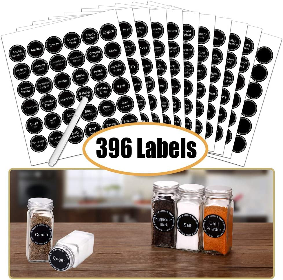 Spice Rack Organizer with 32 Glass Spice Jars and 396 Spice Labels