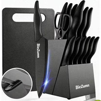 15-Piece Stainless Steel Kitchen Knife Set with Knife Block and Built-In Sharpener
