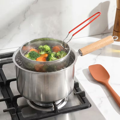 304 Stainless Steel Deep Fryer Pot with Frying Basket & Handle – Japanese-Style Frying Pan for Induction & Gas Stoves
