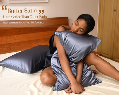 2 Pack Satin Pillowcase, for Hair and Skin with Zipper