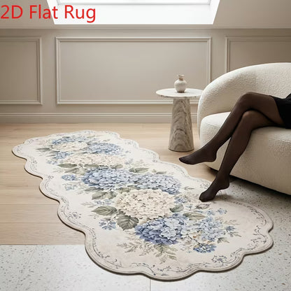 1-Piece Blue Hydrangea Floral Area Rug, Soft 2D Printed Machine-Washable Floor Mat for Bedroom, Hallway, Entryway & Home Décor