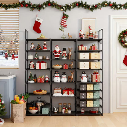 9-Tier Shoe Rack Organizer with Hooks, Stackable Metal Shoe Storage Shelf for Entryway, Bedroom, Closet & Hallway