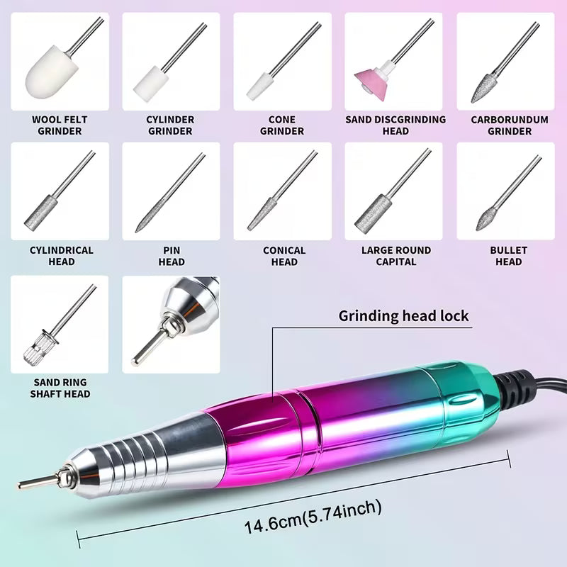Professional Cordless Electric Nail Drill Machine, 45,000 RPM Rechargeable E-File with LCD Display and Brushless Motor for Acrylic, Gel Nails, Manicure & Pedicure