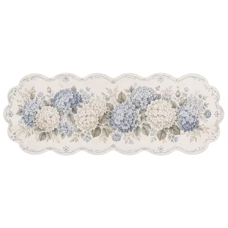 1-Piece Blue Hydrangea Floral Area Rug, Soft 2D Printed Machine-Washable Floor Mat for Bedroom, Hallway, Entryway & Home Décor