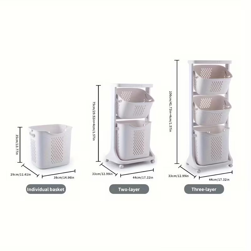Modern Rolling Laundry Basket with Wheels – Multi-Layer Laundry Hamper & Bathroom Storage Organizer