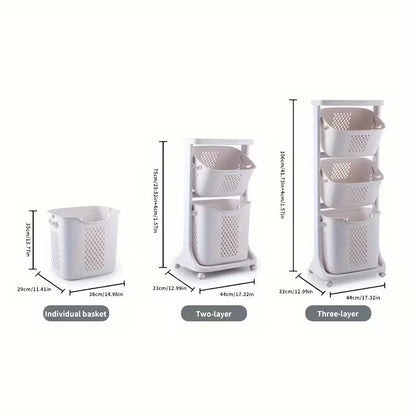 Modern Rolling Laundry Basket with Wheels – Multi-Layer Laundry Hamper & Bathroom Storage Organizer