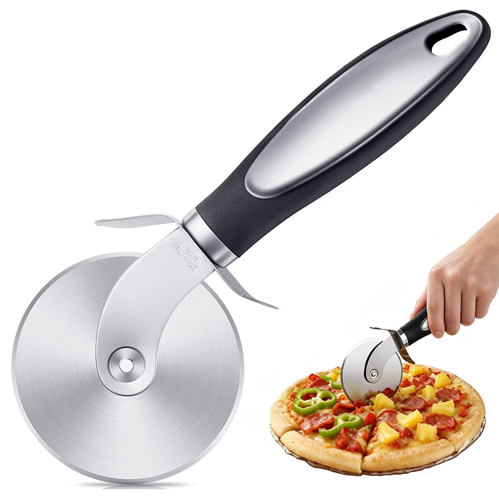 Pizza Cutter Wheel,  Food Grade Stainless Steel Super Sharp Pizza Cutter, Heavy Duty Pizza Slicer Wheel Cutter with Non Slip Handle and Finger Protector