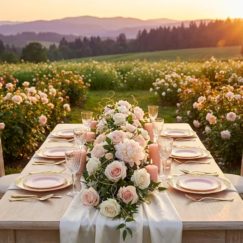 145-Piece Pink & Gold Floral Tableware Set for 20 Guests