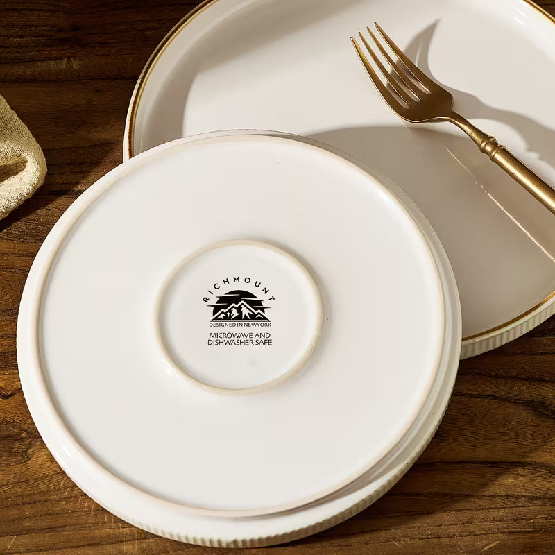 12-Piece Cappuccino White Stoneware Dinnerware Set