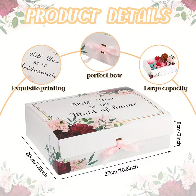 34-Piece Bridesmaid Proposal Gift Set, 5 Proposal Boxes, 6 Wine Tumblers, 6 Love Knot Bracelets, 6 Pens, 5 Bridesmaid Cards and Hair Ties, Elegant Rose Gold Wedding Party Gift Set