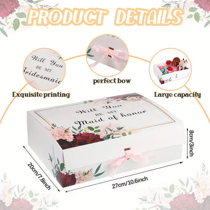 34-Piece Bridesmaid Proposal Gift Set, 5 Proposal Boxes, 6 Wine Tumblers, 6 Love Knot Bracelets, 6 Pens, 5 Bridesmaid Cards and Hair Ties, Elegant Rose Gold Wedding Party Gift Set