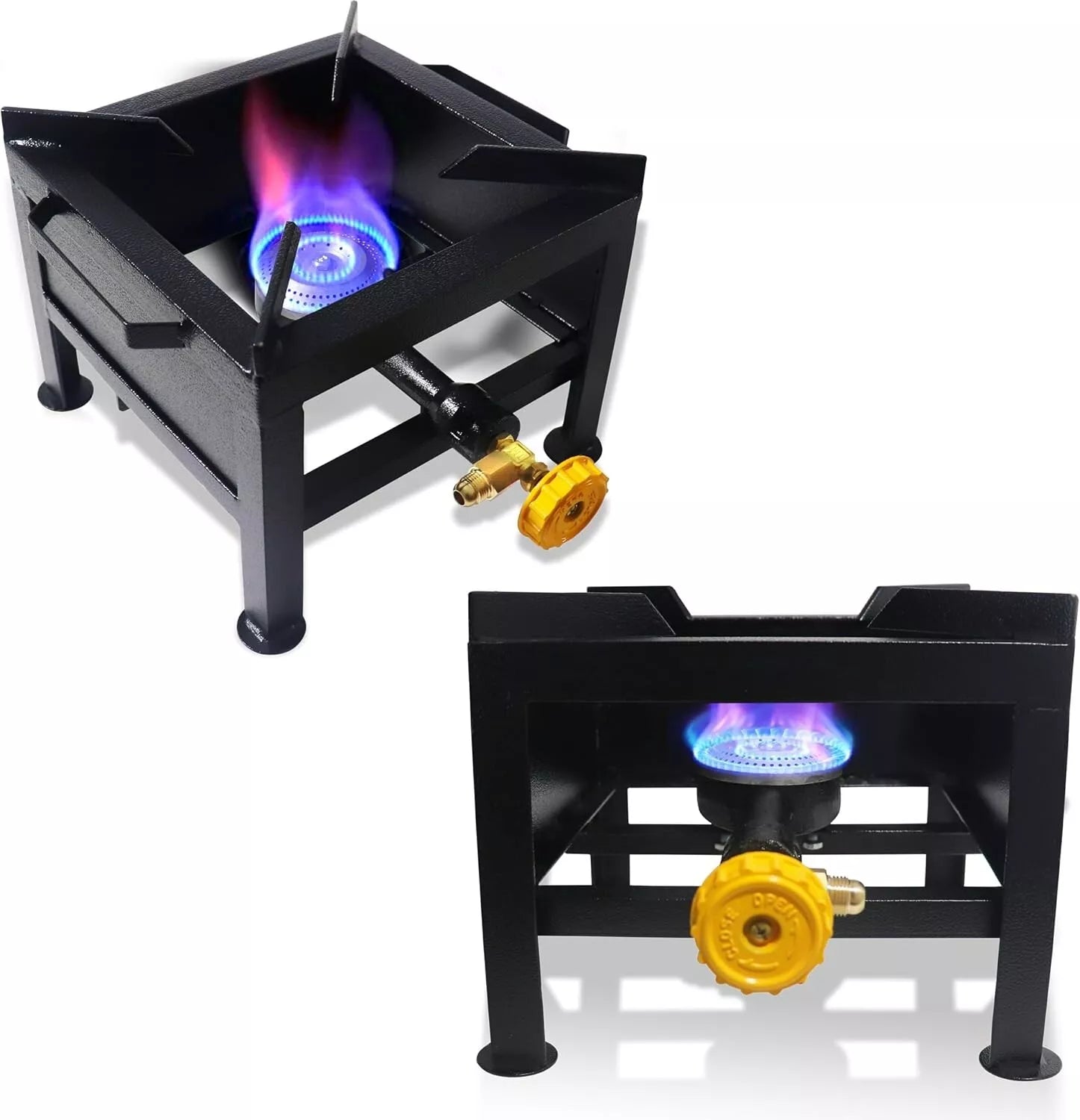 Large Propane Burner Gas Stove - High Pressure Square Single Burner Outdoor Patio Stove Propane Wok Burner Heavy Duty Outdoor Gas Burner with Regulator & Hose for Crawfish Boiler, Turkey Fryer