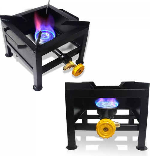 Large Propane Burner Gas Stove - High Pressure Square Single Burner Outdoor Patio Stove Propane Wok Burner Heavy Duty Outdoor Gas Burner with Regulator & Hose for Crawfish Boiler, Turkey Fryer