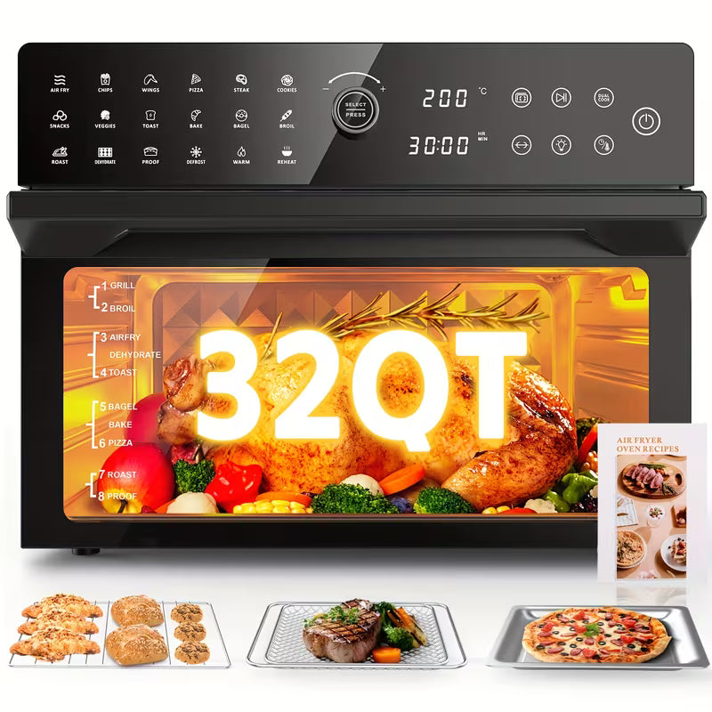 32-Quart Extra-Large Air Fryer Oven – 20-in-1 Convection Toaster Oven, 1800W, Black