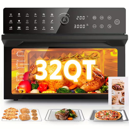 32-Quart Extra-Large Air Fryer Oven – 20-in-1 Convection Toaster Oven, 1800W, Black