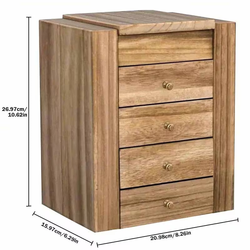 5-Layer Jewelry Storage Box with Mirror, Rustic Wooden Jewelry Organizer for Rings, Earrings & Necklaces