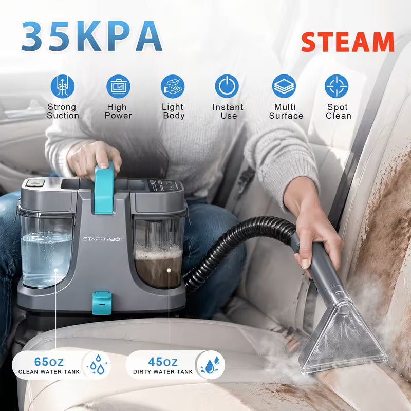 1500W Portable Carpet Cleaner with Steam & Heat – 35KPa Powerful Suction Spot Cleaner
