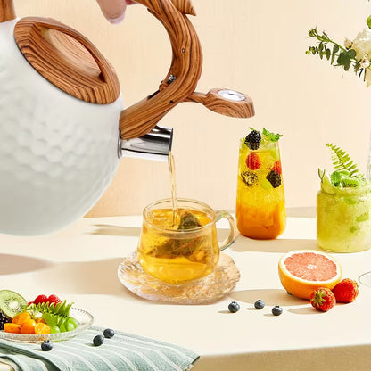 3L Stainless Steel Stovetop Kettle with Wooden-Pattern Handle – Lightweight & Durable Tea Kettle for All Stovetops