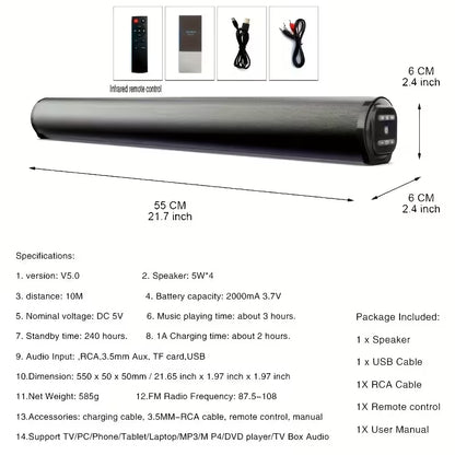 Wireless TV Soundbar with Surround Sound System, Remote Control, Four Subwoofers & Dual Air Ducts for Home Theater