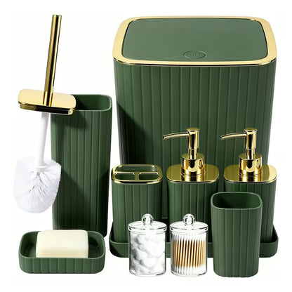 10-Piece Gold Bathroom Accessory Set – Luxury Vertical Stripe Bathroom Accessories for Home & Hotel