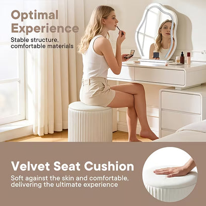 2-Piece Modern Bohemian Round Storage Stools with Hidden Shoe Storage