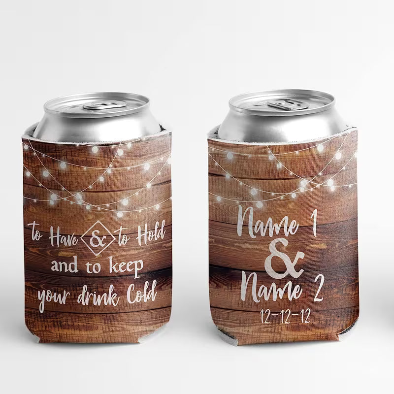 Personalized Wedding Can Cooler – Custom Bride & Groom Drink Holder