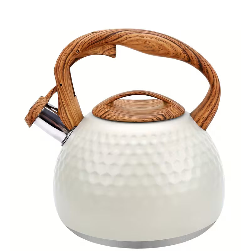 3L Stainless Steel Stovetop Kettle with Wooden-Pattern Handle – Lightweight & Durable Tea Kettle for All Stovetops