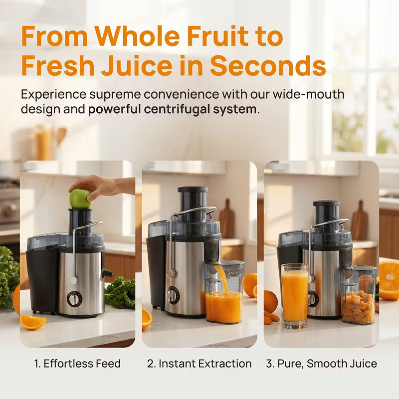 2-Speed Centrifugal Juicer with 3-Inch Wide Feed Chute, 0.52 Qt Juice Cup & 54 Oz Pulp Container