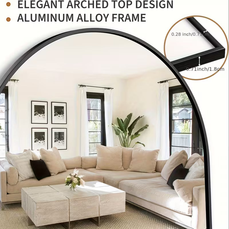 58" x 19" Arched Full-Length Floor Mirror – Freestanding Standing Mirror with Durable Metal Frame