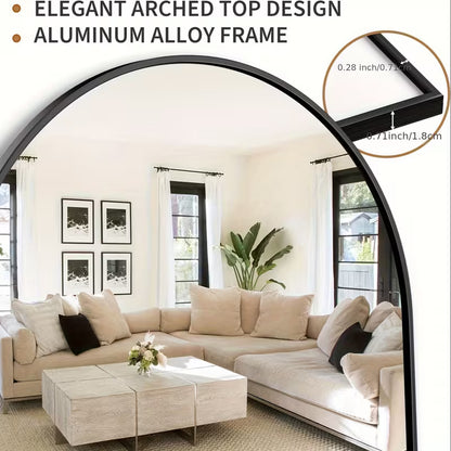 58" x 19" Arched Full-Length Floor Mirror – Freestanding Standing Mirror with Durable Metal Frame