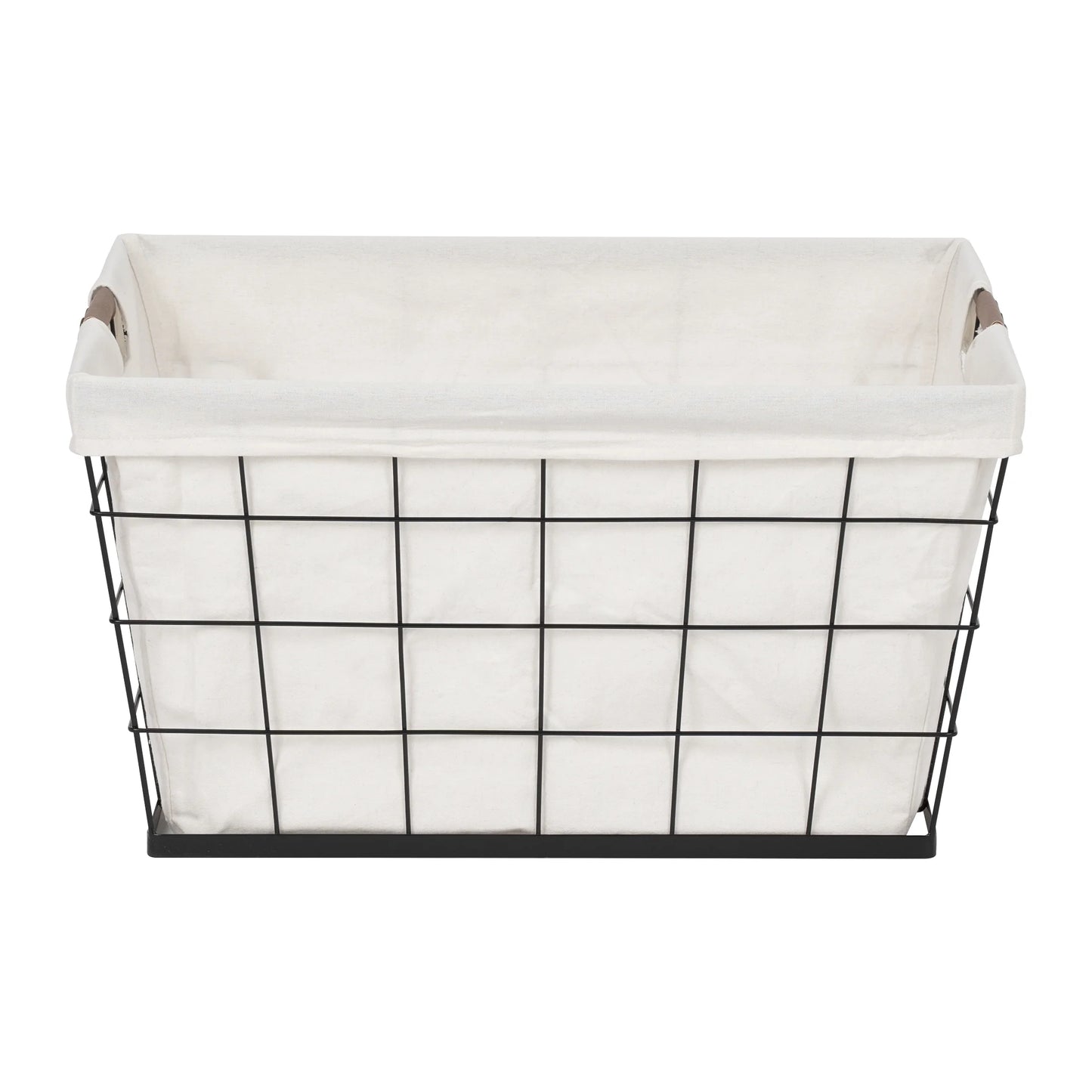 60L Rectangular Steel Wire Laundry Basket with Removable Cotton-Blend Liner, Black & Natural