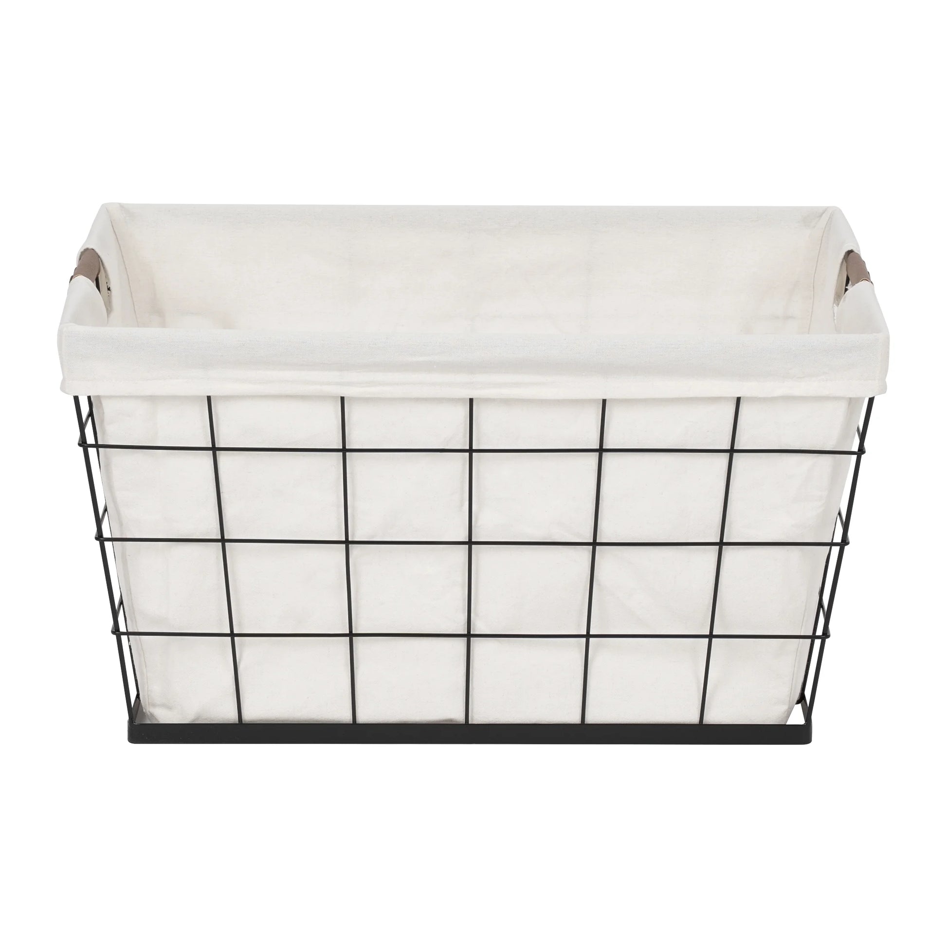 60L Rectangular Steel Wire Laundry Basket with Removable Cotton-Blend Liner, Black & Natural
