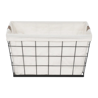 60L Rectangular Steel Wire Laundry Basket with Removable Cotton-Blend Liner, Black & Natural