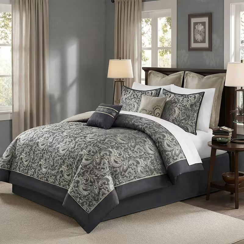 8-Piece Jacquard Paisley Comforter Bedding Set – Down Alternative Comforter Set