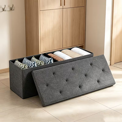 Heavy-Duty Folding Storage Bench with Shoe Cabinet & Thick Padded Seat