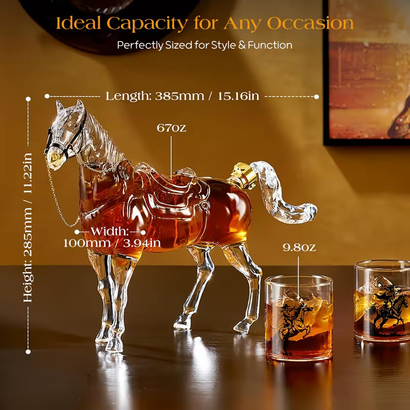 Horse Whiskey Decanter Set with 2 Cowboy Glasses