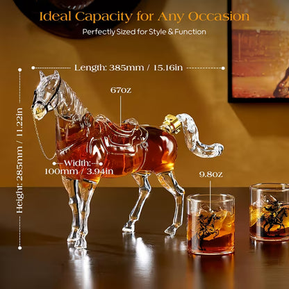 Horse Whiskey Decanter Set with 2 Cowboy Glasses