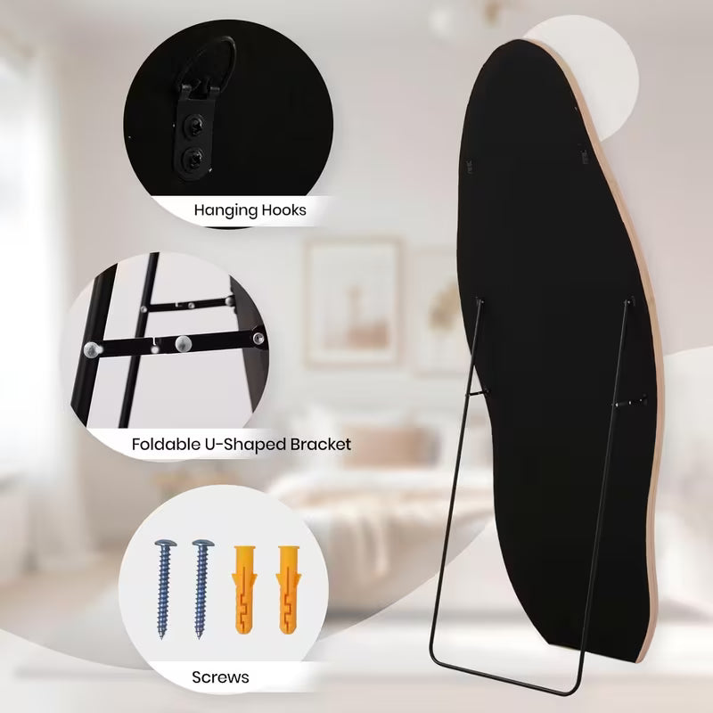 63" x 24" Irregular Full-Length Mirror – Full Body Floor & Wall-Mounted Mirror with Ivory Flannel Frame