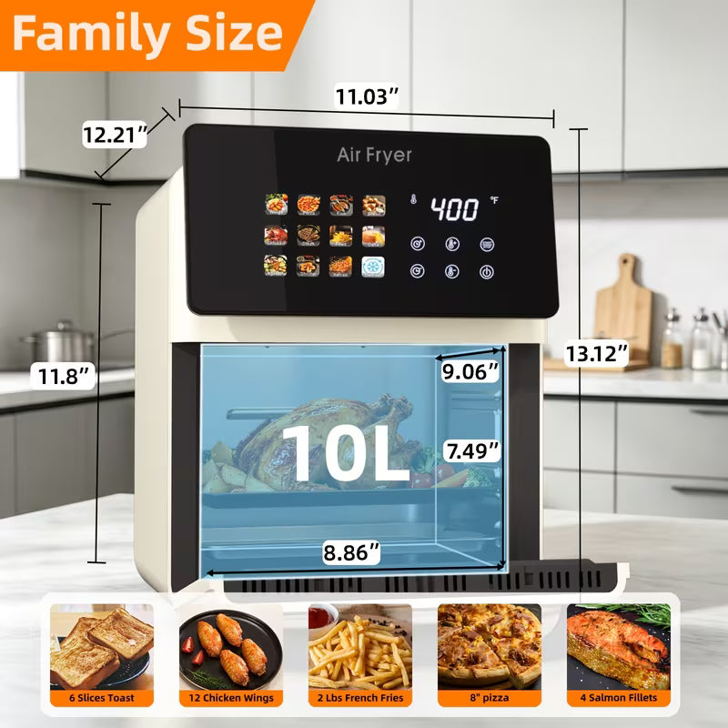 10-Quart Large Air Fryer – 12 Cooking Functions, Digital Controls & Family-Size Design