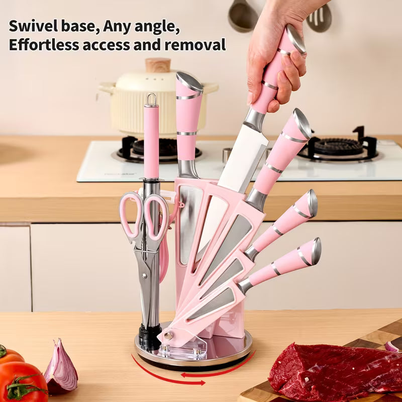 9-Piece Kitchen Knife Set with Knife Block & Built-In Sharpener