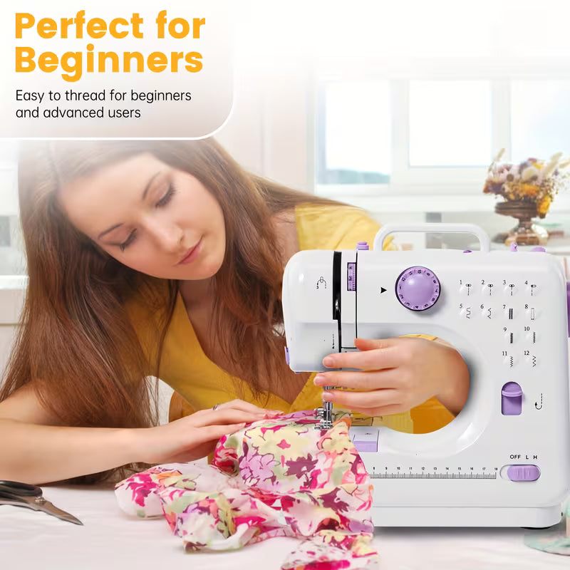Portable Mini Electric Sewing Machine with Extension Table, Multiple Stitch Options & LED Light for Beginners and Small Sewing Projects