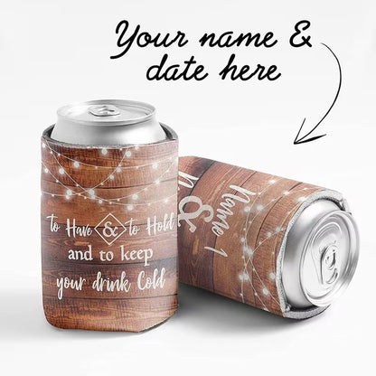 Personalized Wedding Can Cooler – Custom Bride & Groom Drink Holder
