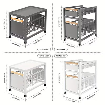 1/2-Tier Sliding Pull-Out Storage Organizer for Kitchen & Bathroom