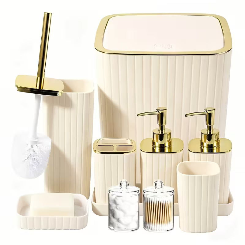 10-Piece Gold Bathroom Accessory Set – Luxury Vertical Stripe Bathroom Accessories for Home & Hotel