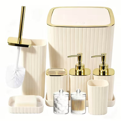 10-Piece Gold Bathroom Accessory Set – Luxury Vertical Stripe Bathroom Accessories for Home & Hotel