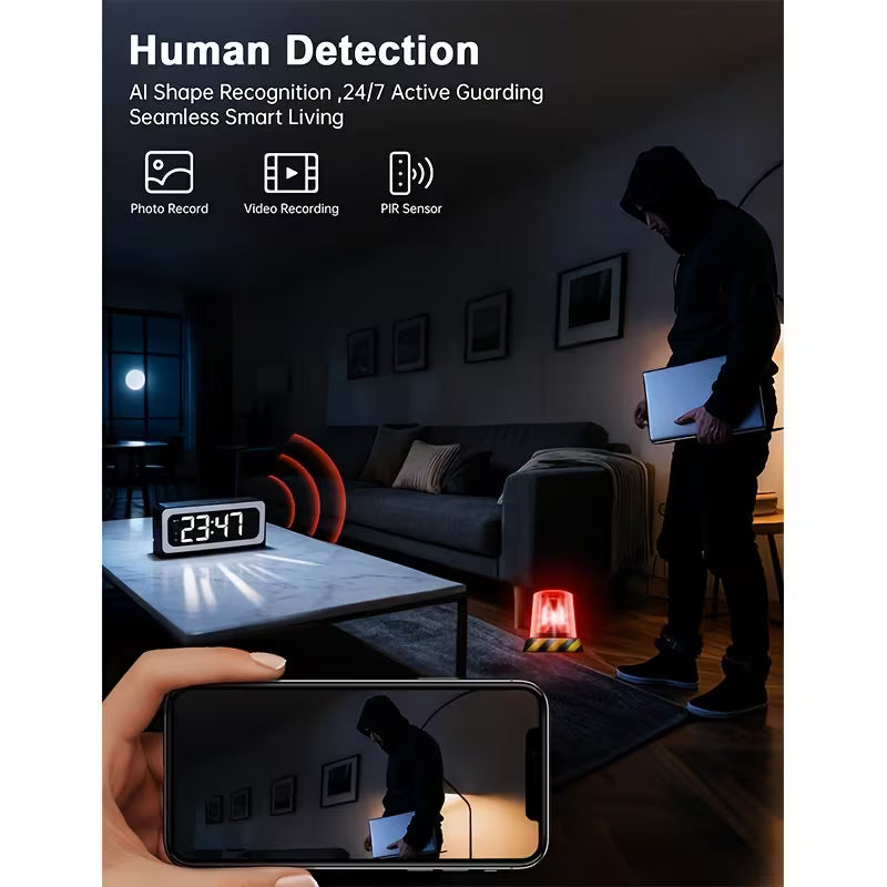 2K WiFi Digital Clock Camera, Indoor Security Camera with Motion Detection & Two-Way Talk for Baby, Pet and Home Monitoring