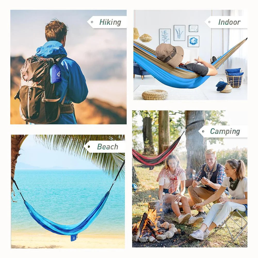 Hammock Portable Single Camping Hammock, Support 330Lbs, Blue/Yellow