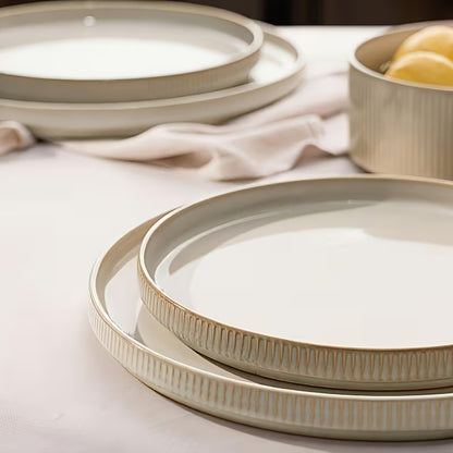 12-Piece Cappuccino White Stoneware Dinnerware Set