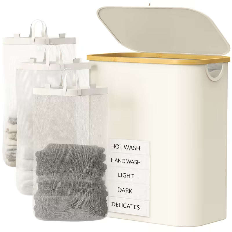 160L 3-Section Laundry Hamper with Lid – Large Capacity Laundry Sorter with 3 Removable Washable Bags & 5 Sorting Labels