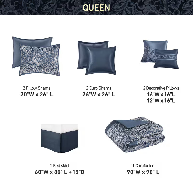 8-Piece Jacquard Paisley Comforter Bedding Set – Down Alternative Comforter Set